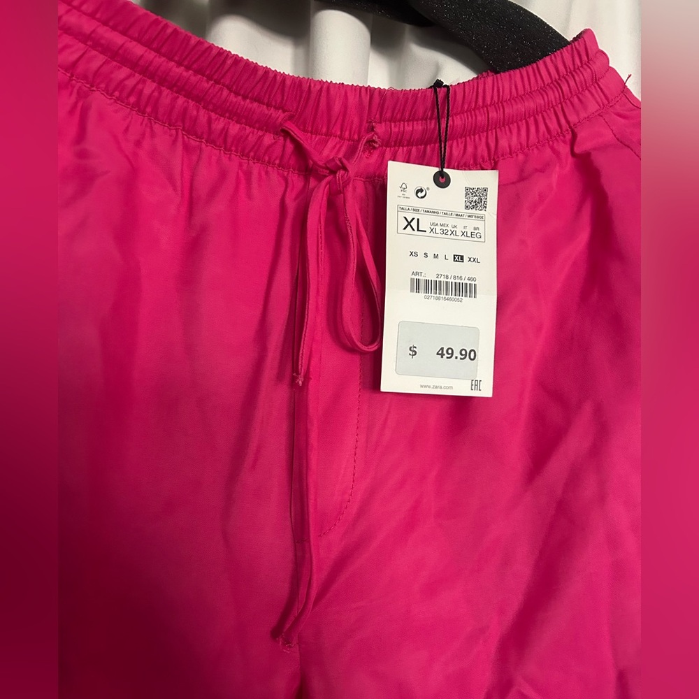 Zara pink pants tie waist NWT